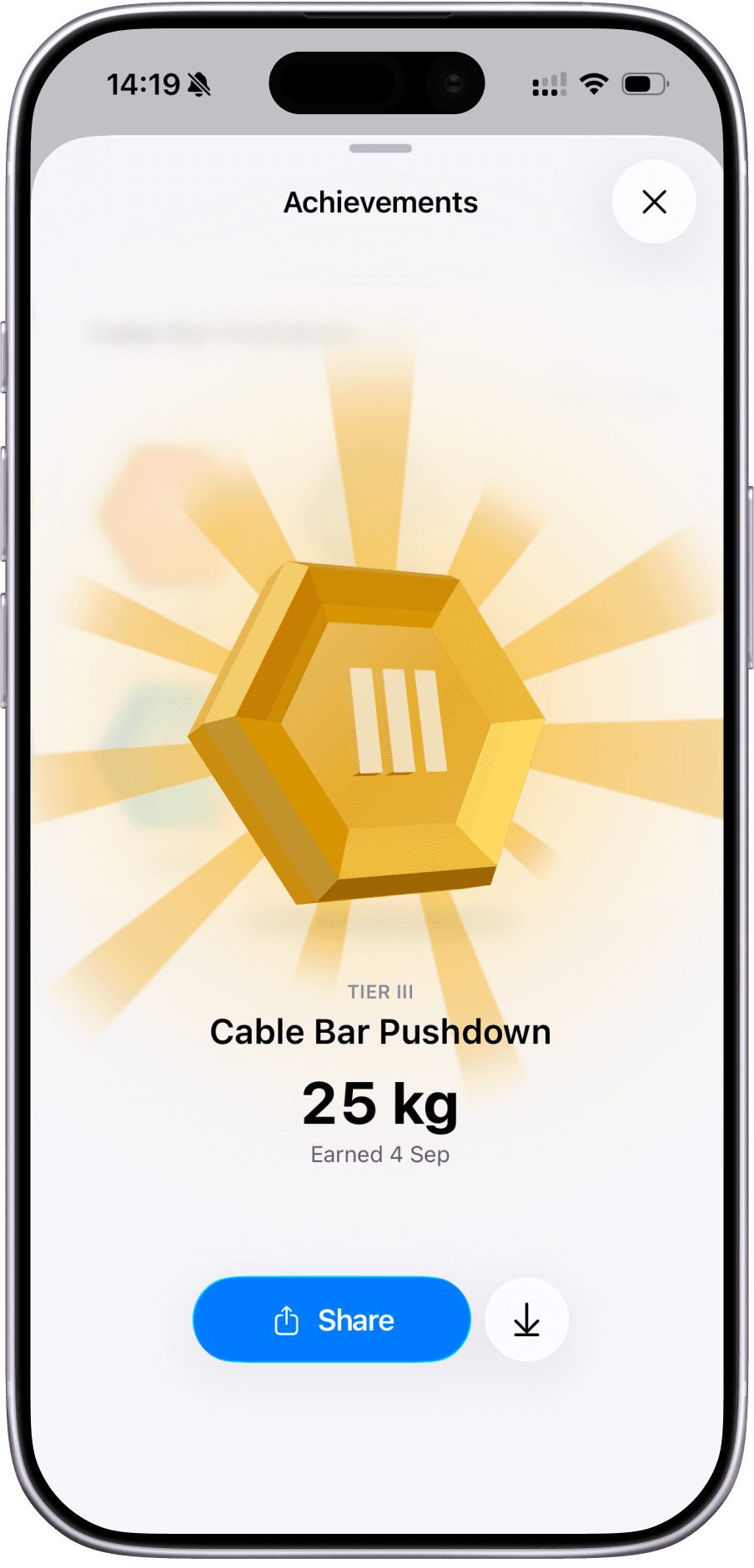 A tier III achievement earned for the Cable Bar Pushdown