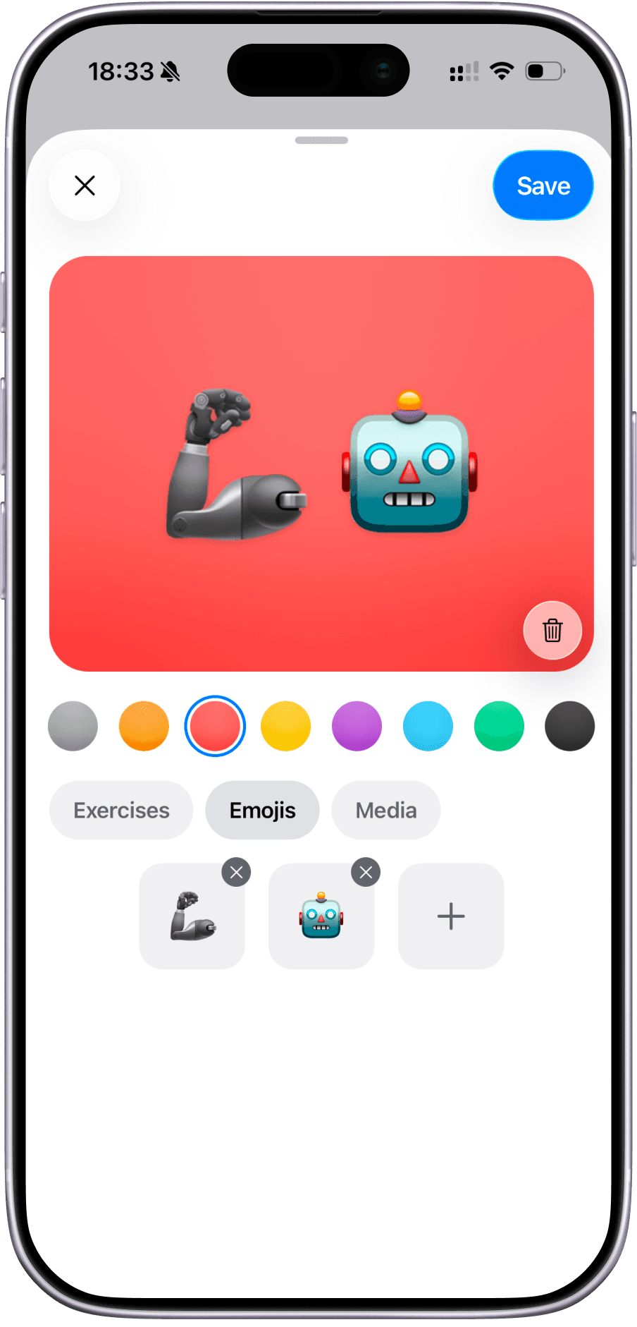 Editing a template cover with colors and emoji